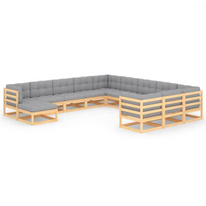 vidaXL 12-delige Loungeset met kussens massief grenenhout