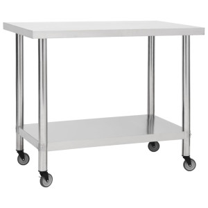 vidaXL Keukenwerktafel met wielen 100x30x85 cm roestvrij staal