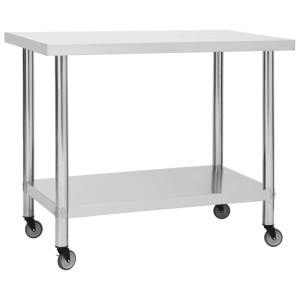 vidaXL Keukenwerktafel met wielen 100x45x85 cm roestvrij staal