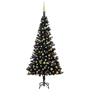 vidaXL Kunstkerstboom met verlichting en kerstballen 150 cm PVC zwart