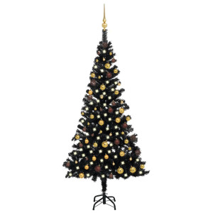 vidaXL Kunstkerstboom met verlichting en kerstballen 180 cm PVC zwart