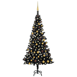 vidaXL Kunstkerstboom met verlichting en kerstballen 180 cm PVC zwart