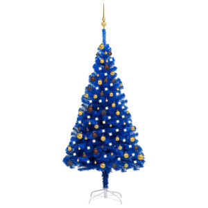 vidaXL Kunstkerstboom met verlichting en kerstballen 180 cm PVC blauw