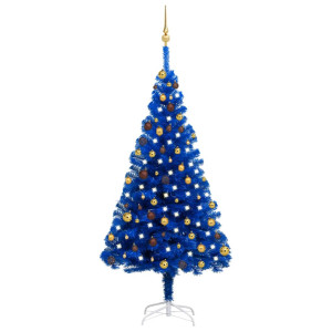 vidaXL Kunstkerstboom met verlichting en kerstballen 180 cm PVC blauw