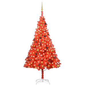 vidaXL Kunstkerstboom met verlichting en kerstballen 240 cm PVC rood