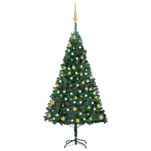 vidaXL Kunstkerstboom met verlichting en kerstballen 150 cm PVC groen