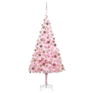 vidaXL Kunstkerstboom met verlichting en kerstballen 240 cm PVC roze