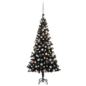 vidaXL Kunstkerstboom met verlichting en kerstballen 180 cm PVC zwart