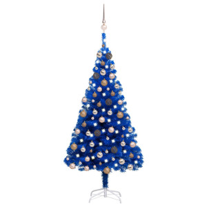 vidaXL Kunstkerstboom met verlichting en kerstballen 120 cm PVC blauw