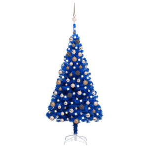 vidaXL Kunstkerstboom met verlichting en kerstballen 180 cm PVC blauw