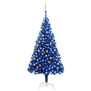 vidaXL Kunstkerstboom met verlichting en kerstballen 210 cm PVC blauw