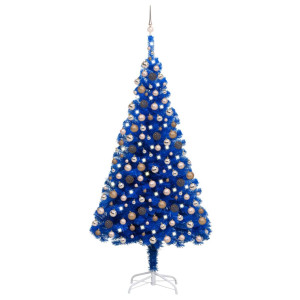 vidaXL Kunstkerstboom met verlichting en kerstballen 240 cm PVC blauw