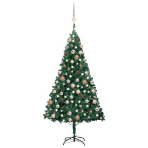 vidaXL Kunstkerstboom met verlichting en kerstballen 150 cm PVC groen