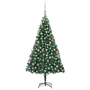 vidaXL Kunstkerstboom met verlichting en kerstballen 210 cm PVC groen