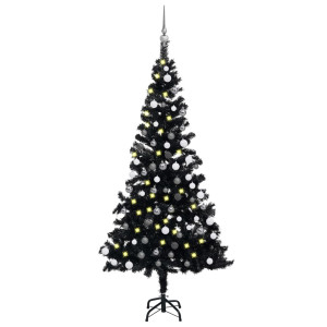 vidaXL Kunstkerstboom met verlichting en kerstballen 180 cm PVC zwart