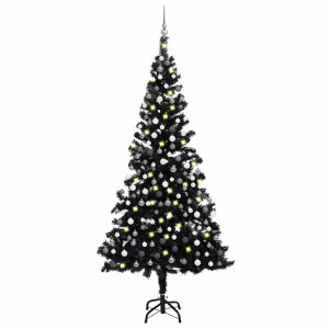 vidaXL Kunstkerstboom met verlichting en kerstballen 210 cm PVC zwart