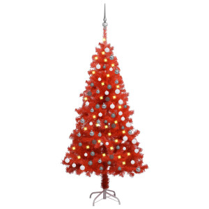 vidaXL Kunstkerstboom met verlichting en kerstballen 120 cm PVC rood