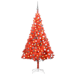 vidaXL Kunstkerstboom met verlichting en kerstballen 180 cm PVC rood