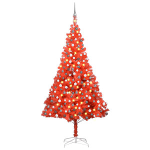 vidaXL Kunstkerstboom met verlichting en kerstballen 240 cm PVC rood