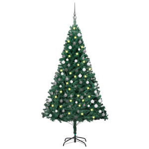 vidaXL Kunstkerstboom met verlichting en kerstballen 180 cm PVC groen