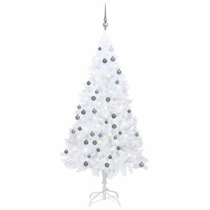vidaXL Kunstkerstboom met verlichting en kerstballen 150 cm PVC wit