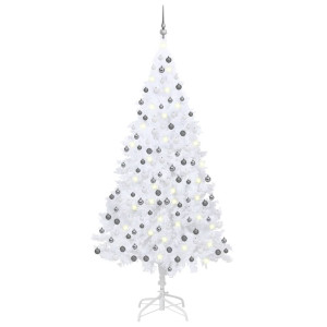 vidaXL Kunstkerstboom met verlichting en kerstballen 210 cm PVC wit