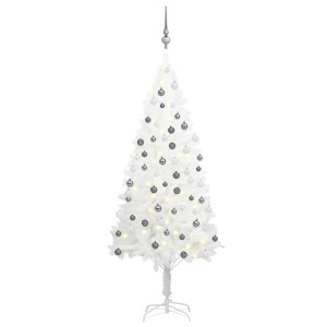 vidaXL Kunstkerstboom met verlichting en kerstballen 150 cm PVC wit