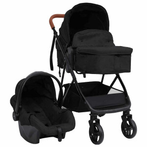 vidaXL Kinderwagen 3-in-1 staal antracietkleurig en zwart