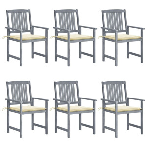 vidaXL Tuinstoelen 6 st met kussens massief acaciahout grijs