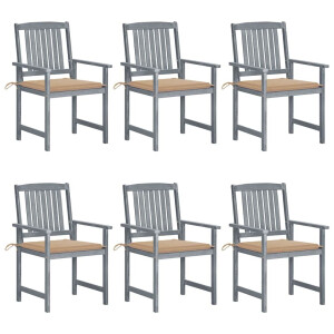 vidaXL Tuinstoelen 6 st met kussens massief acaciahout grijs