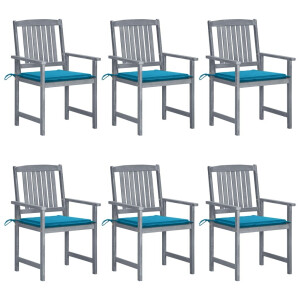 vidaXL Tuinstoelen 6 st met kussens massief acaciahout grijs