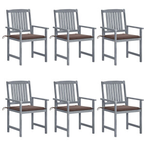 vidaXL Tuinstoelen 6 st met kussens massief acaciahout grijs