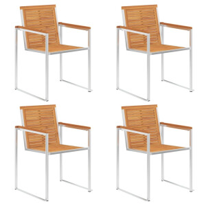 vidaXL Tuinstoelen 4 st massief acaciahout en roestvrij staal