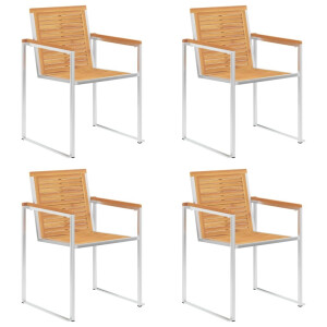 vidaXL Tuinstoelen 4 st massief teakhout en roestvrij staal
