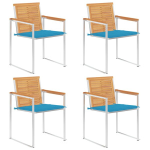 vidaXL Tuinstoelen 4 st met kussens massief teakhout