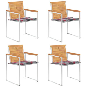 vidaXL Tuinstoelen 4 st met kussens massief teakhout