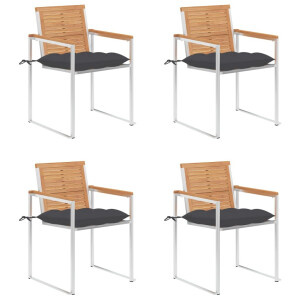 vidaXL Tuinstoelen 4 st met kussens massief teakhout