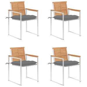 vidaXL Tuinstoelen 4 st met kussens massief teakhout
