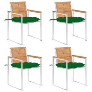 vidaXL Tuinstoelen 4 st met kussens massief teakhout