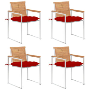 vidaXL Tuinstoelen 4 st met kussens massief teakhout