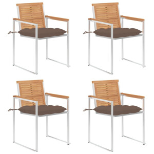 vidaXL Tuinstoelen 4 st met kussens massief teakhout