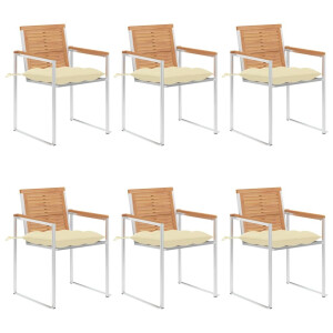 vidaXL Tuinstoelen 6 st met kussens massief teakhout