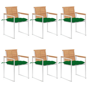 vidaXL Tuinstoelen 6 st met kussens massief teakhout