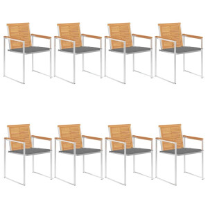 vidaXL Tuinstoelen 8 st met kussens massief teakhout
