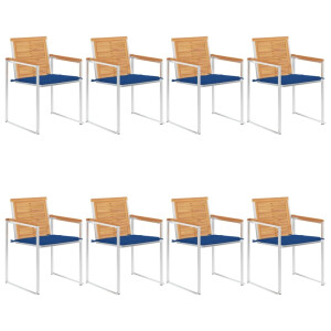 vidaXL Tuinstoelen 8 st met kussens massief teakhout