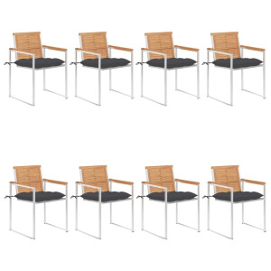 vidaXL Tuinstoelen 8 st met kussens massief teakhout