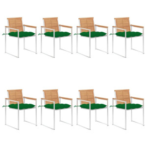 vidaXL Tuinstoelen 8 st met kussens massief teakhout