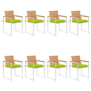 vidaXL Tuinstoelen 8 st met kussens massief teakhout