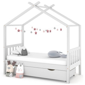 vidaXL Kinderbedframe met lade massief grenenhout wit 80x160 cm