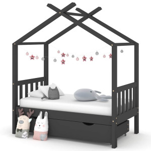 vidaXL Kinderbedframe met lade grenenhout donkergrijs 70x140 cm